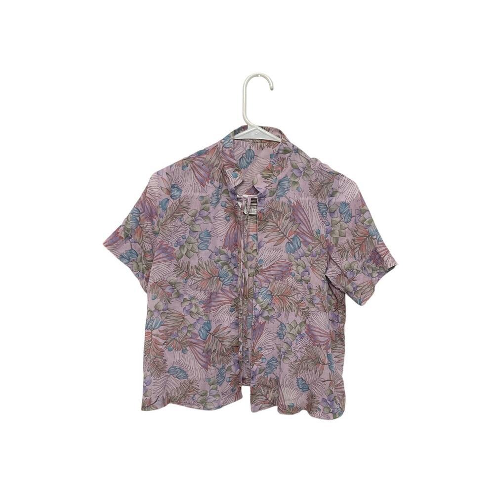 VTG 70s Montgomery Ward Tie Front Collared Shirt Purple Lightweight Women Medium